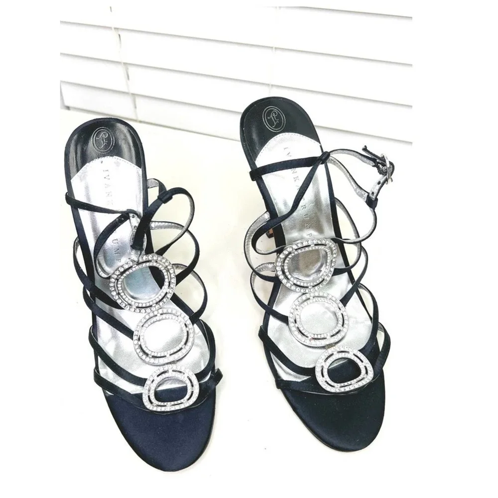 Ivanka Trump black satin/ rhinestone sandal.  #005